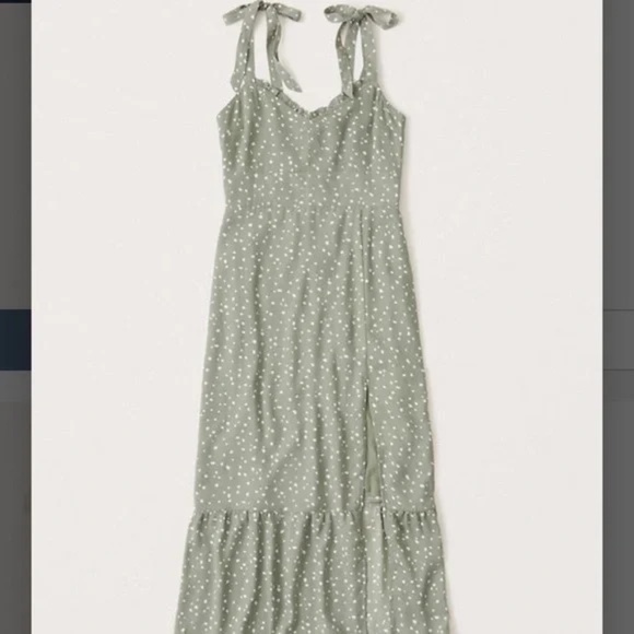 Abercrombie & Fitch Tie Strap Pattern Midi Dress Sage Green XS - Picture 2 of 10